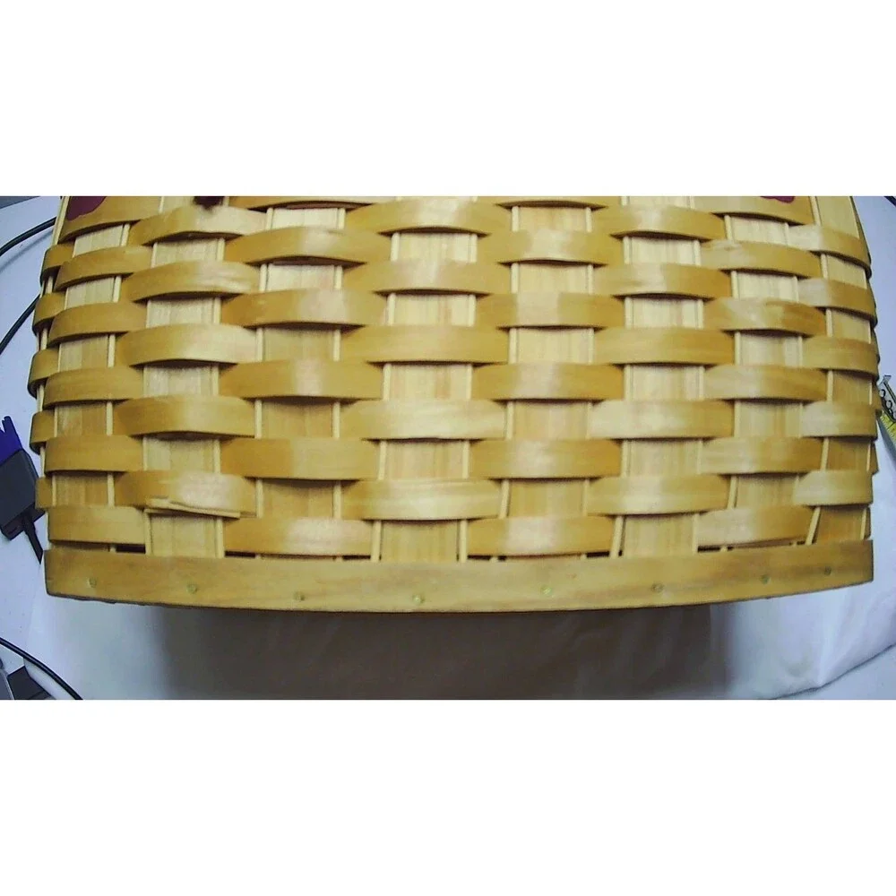 Vintage Longaberger Basket w/Apple Motif Lid, Handles, Fabric Liner 12x8x8.5